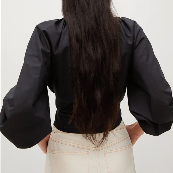 Mango cotton blouse with ruched detail US size 2 black - Picture 4 of 10